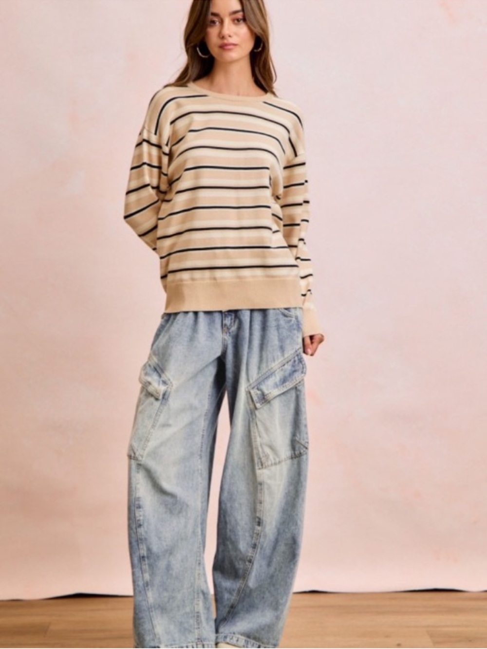 BiBi Light Blue Relaxed Cargo Jeans with Drawstring